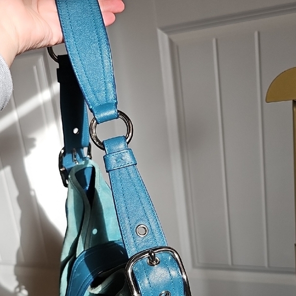 Coach 2006 Hamptons Suede Hobo Bag Teal Blue with Silver Hardware - Picture 12 of 14